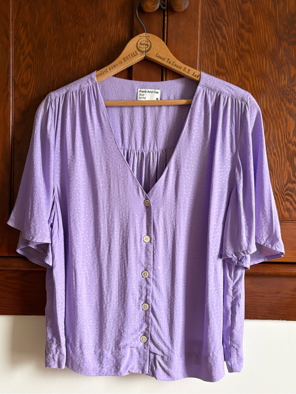 Frank & Oak Lavender Textured Button Front Blouse Medium
